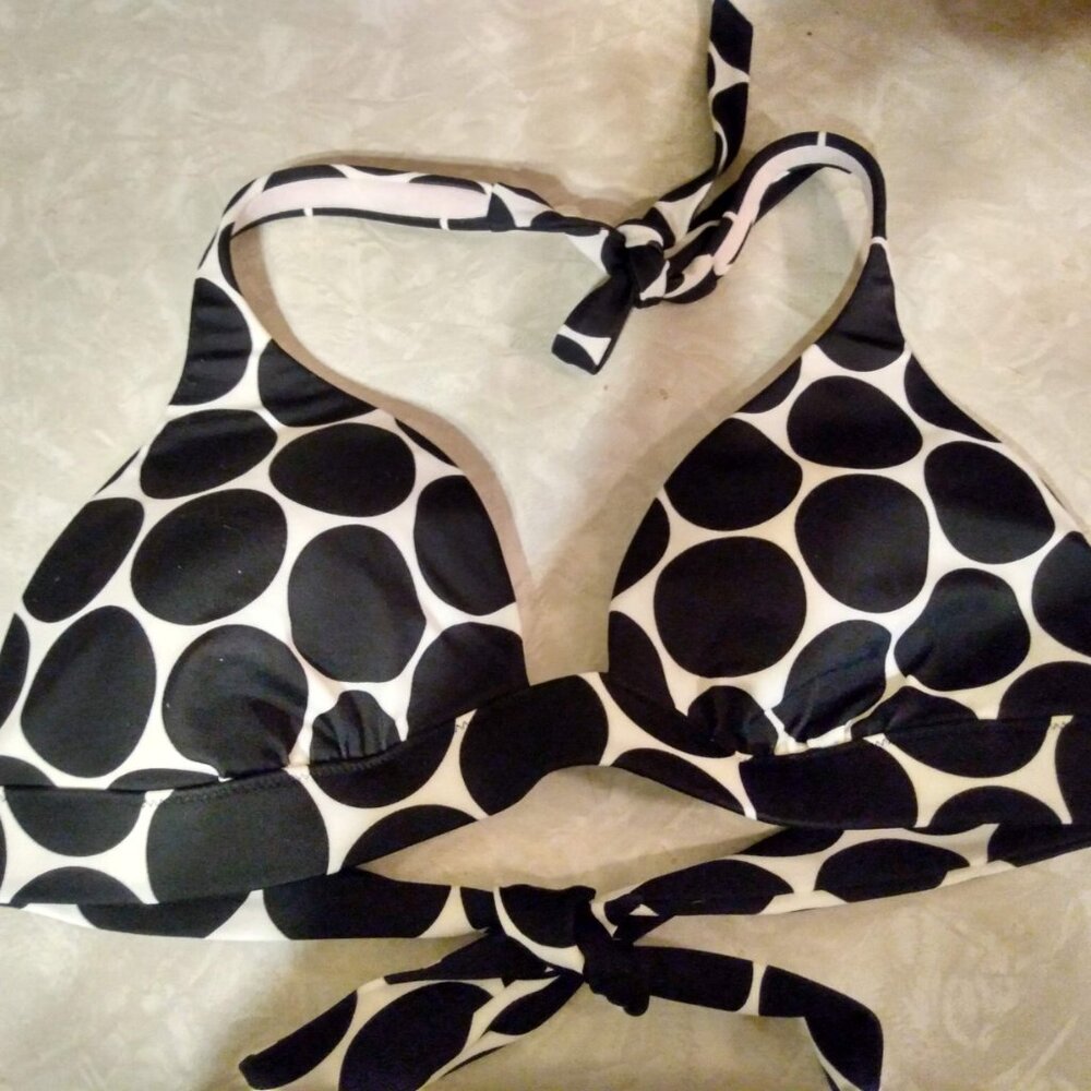 Victoria's Secret Black & White Polka Dot Halter Bikini Swim Top Large